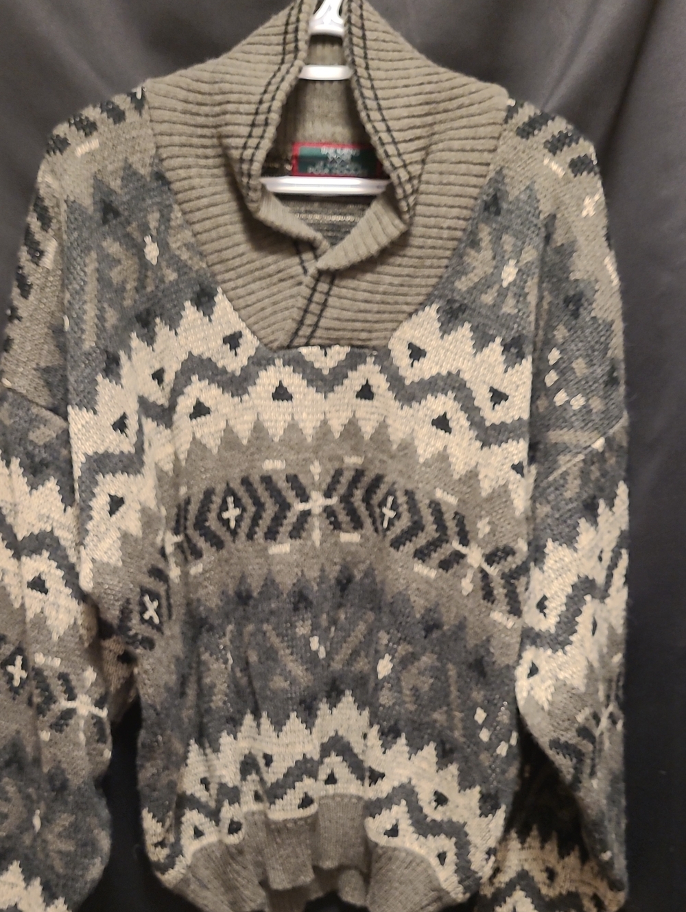 Vintage Men's Shawl Collar Patterned Sweater - THE MENS STORE WOOL BLEND